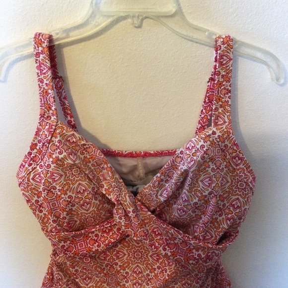 Lands End Orange Print Tankini Swimwear Top Size 14 - Picture 2 of 8